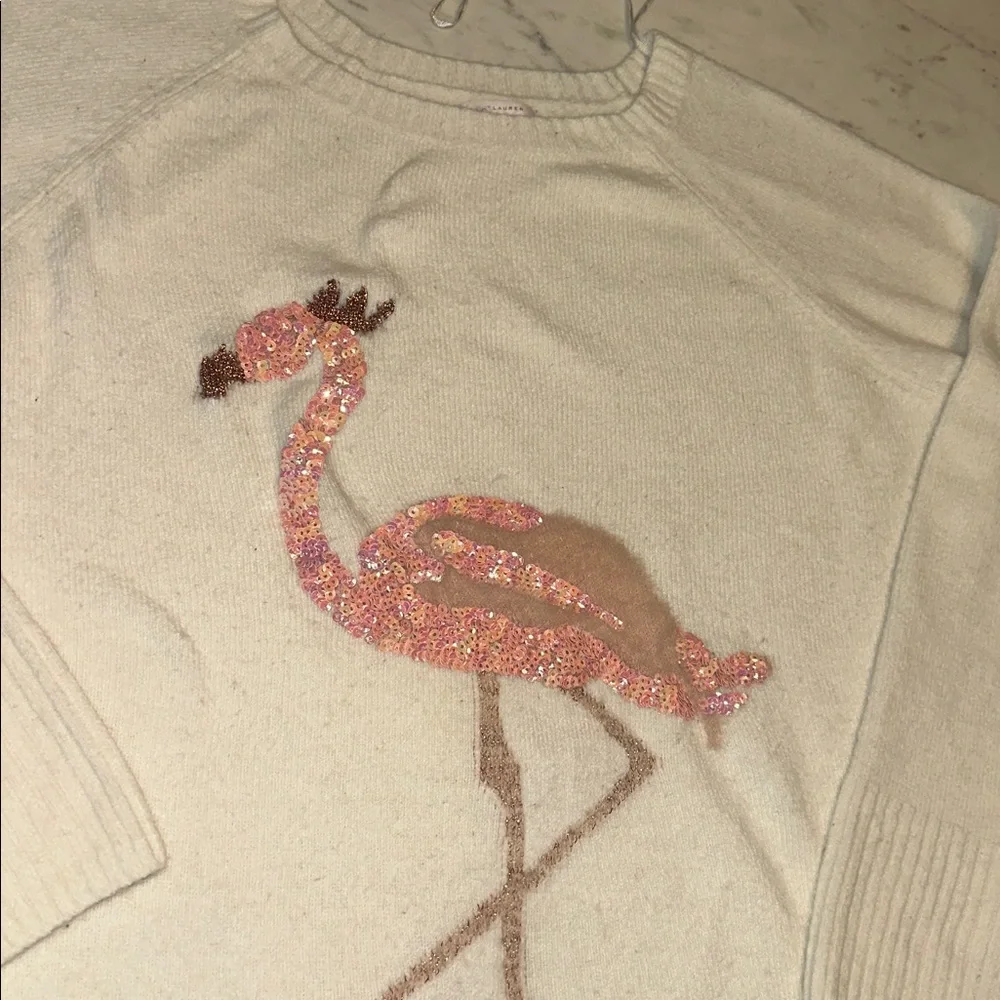 LC Lauren Conrad Cream Flamingo Sweater size large - Picture 2 of 7